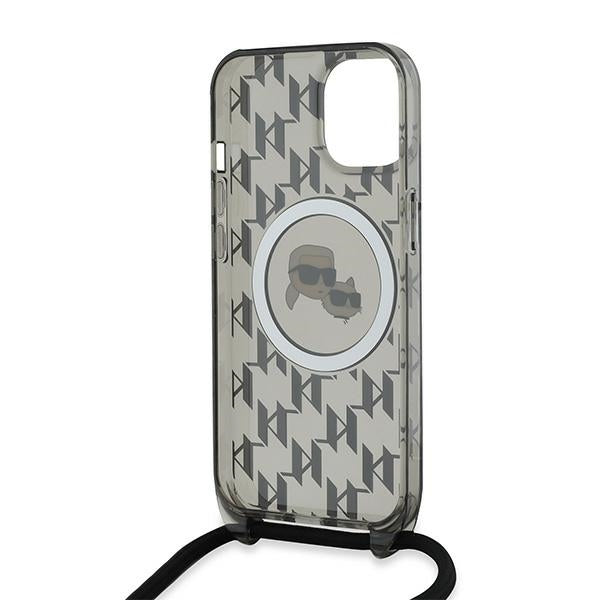 MagSafe cover til Apple iPhone 15, Karl Lagerfeld, IML Crossbody Monogram Karl & Choupette's Heads, Sort