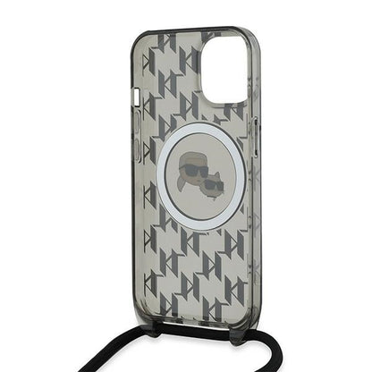 MagSafe cover til Apple iPhone 15, Karl Lagerfeld, IML Crossbody Monogram Karl & Choupette's Heads, Sort