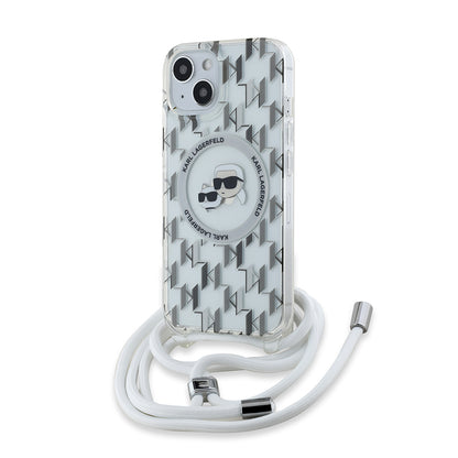 MagSafe cover til Apple iPhone 15, Karl Lagerfeld, IML Crossbody Monogram Karl & Choupette's Heads, Gennemsigtig