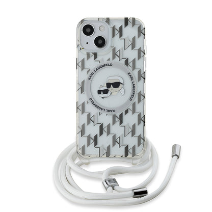 MagSafe cover til Apple iPhone 15, Karl Lagerfeld, IML Crossbody Monogram Karl & Choupette's Heads, Gennemsigtig