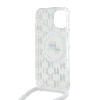 MagSafe cover til Apple iPhone 15, Karl Lagerfeld, IML Crossbody Monogram Karl & Choupette's Heads, Gennemsigtig