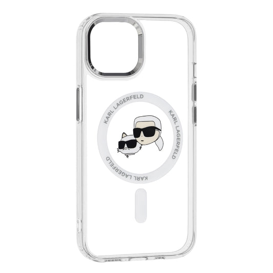MagSafe cover til Apple iPhone 15, Karl Lagerfeld, IML Metal Karl & Choupette's Heads, Hvid