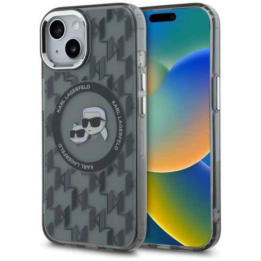 MagSafe cover til Apple iPhone 15, Karl Lagerfeld, IML Monogram Karl & Choupette's Heads, Sort