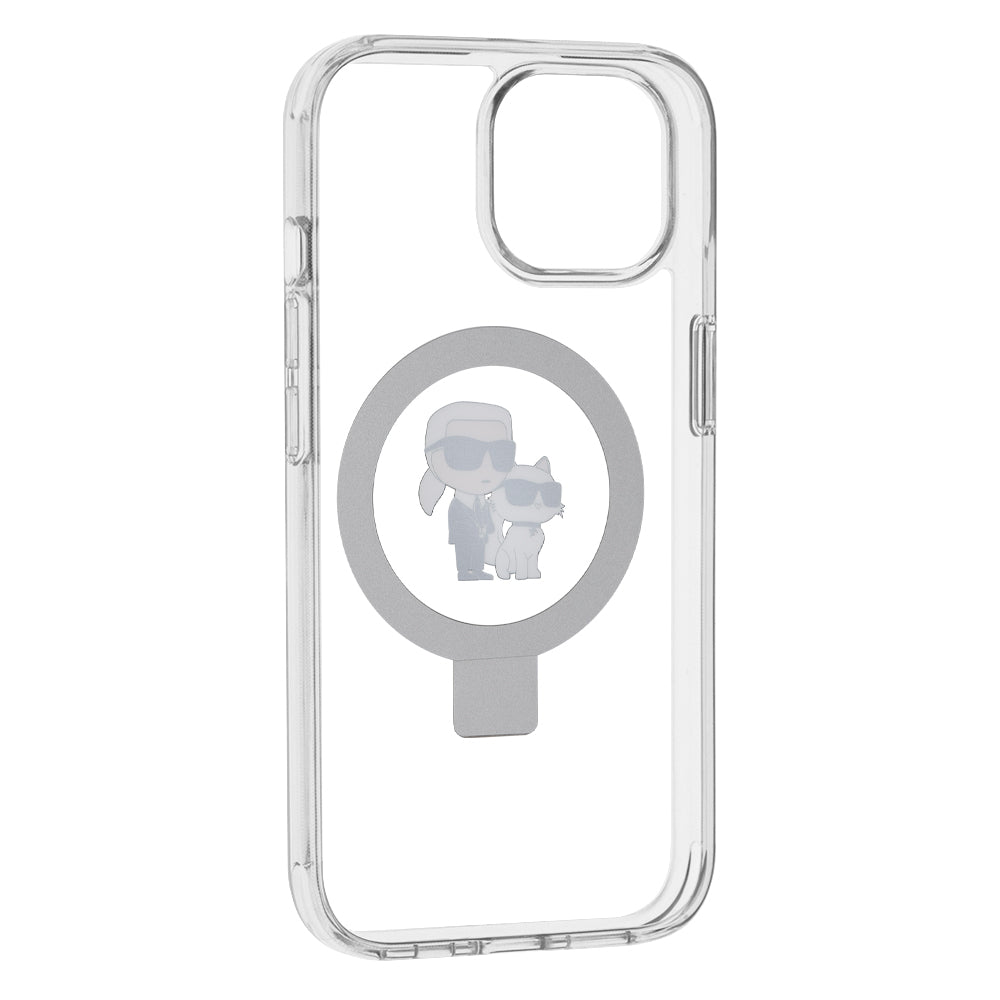 MagSafe cover til Apple iPhone 15, Karl Lagerfeld, Ring Stand Karl & Choupette, Hvid