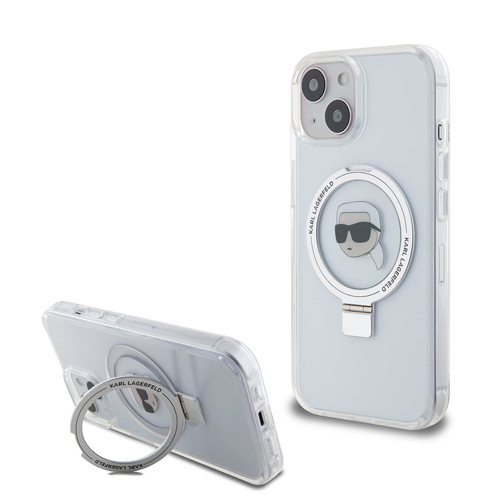 MagSafe cover til Apple iPhone 15, Karl Lagerfeld, Ring Stand Karl's Head, Hvid