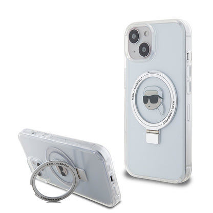 MagSafe cover til Apple iPhone 15, Karl Lagerfeld, Ring Stand Karl's Head, Hvid