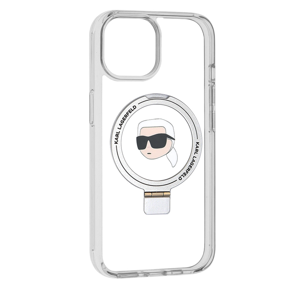 MagSafe cover til Apple iPhone 15, Karl Lagerfeld, Ring Stand Karl's Head, Hvid