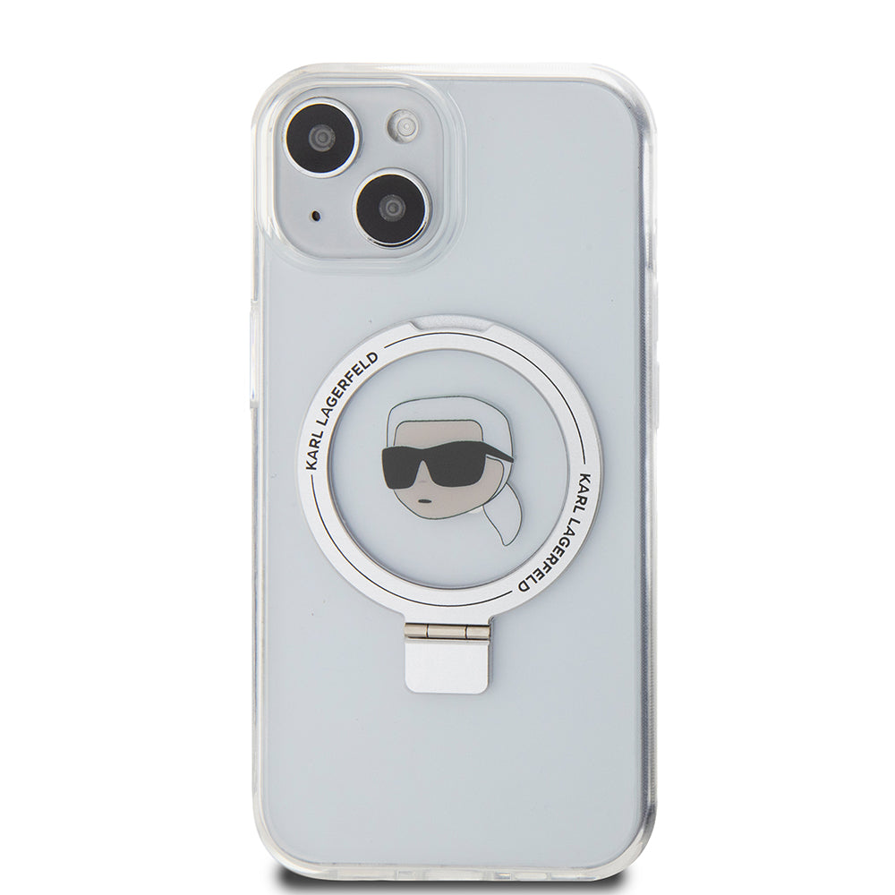 MagSafe cover til Apple iPhone 15, Karl Lagerfeld, Ring Stand Karl's Head, Hvid