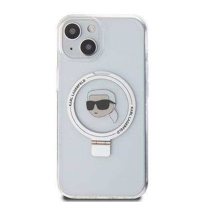 MagSafe cover til Apple iPhone 15, Karl Lagerfeld, Ring Stand Karl's Head, Hvid