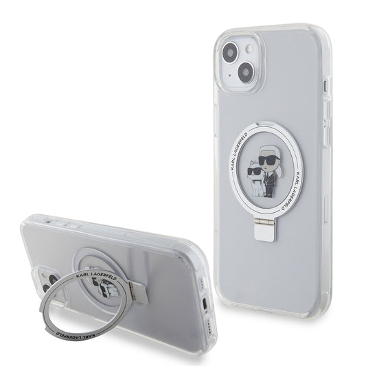 MagSafe cover til Apple iPhone 15 Plus, Karl Lagerfeld, Ringstand Karl og Choupette, Hvid