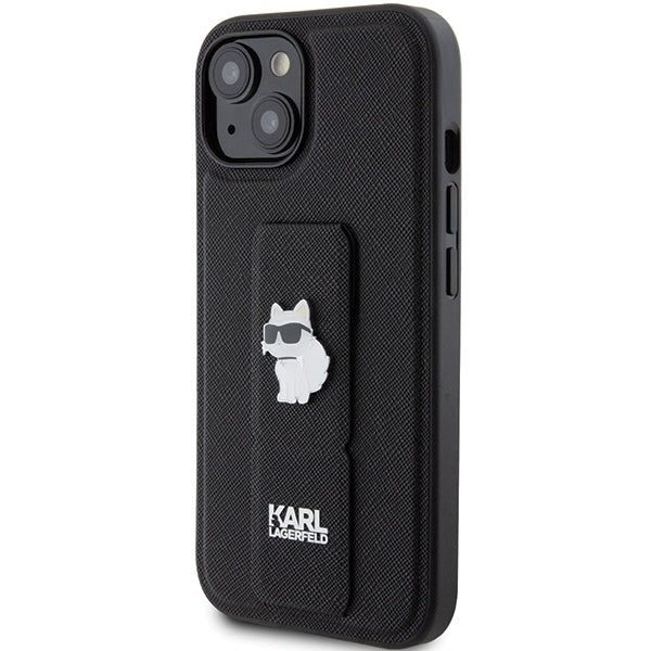 MagSafe Case for Apple iPhone 15, Karl Lagerfeld, Saffiano Gripstand Choupette, Black