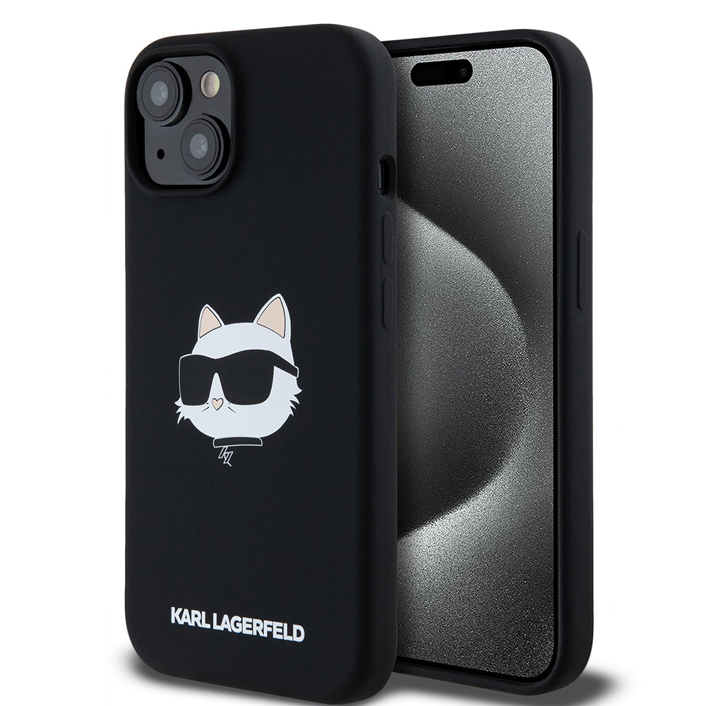 MagSafe Case for Apple iPhone 15, Karl Lagerfeld, Silicone Choupette's Head, Black