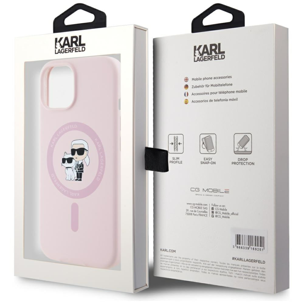 MagSafe cover til Apple iPhone 15, Karl Lagerfeld, Silicone Karl & Choupette, Pink