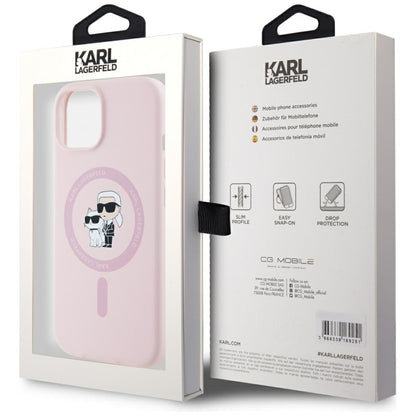 MagSafe cover til Apple iPhone 15, Karl Lagerfeld, Silicone Karl & Choupette, Pink