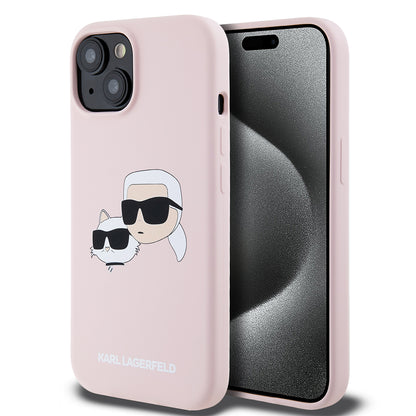 MagSafe cover til Apple iPhone 15, Karl Lagerfeld, Silicone Karl & Choupette's Heads, Pink