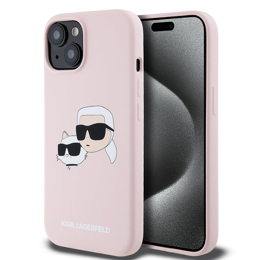 MagSafe cover til Apple iPhone 15, Karl Lagerfeld, Silicone Karl & Choupette's Heads, Pink