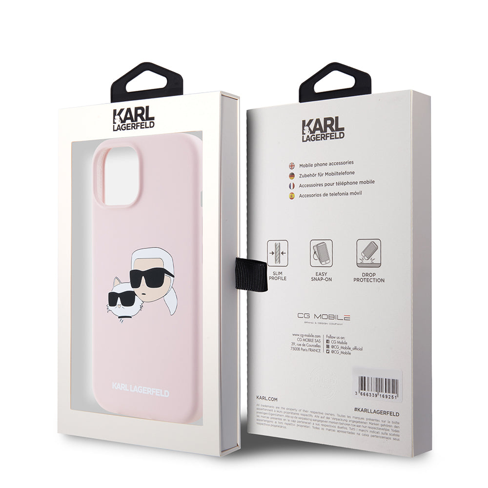 MagSafe cover til Apple iPhone 15, Karl Lagerfeld, Silicone Karl & Choupette's Heads, Pink