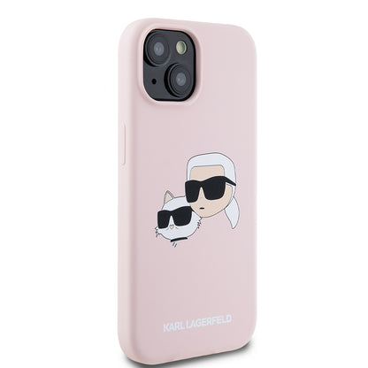 MagSafe cover til Apple iPhone 15, Karl Lagerfeld, Silicone Karl & Choupette's Heads, Pink