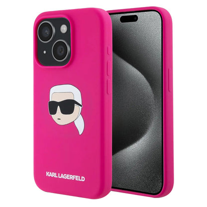 MagSafe cover til Apple iPhone 15, Karl Lagerfeld, Silicone Karl's Head, Fuchsia