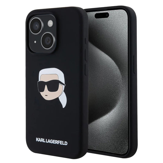 MagSafe Case for Apple iPhone 15, Karl Lagerfeld, Silicone Karl's Head, Black