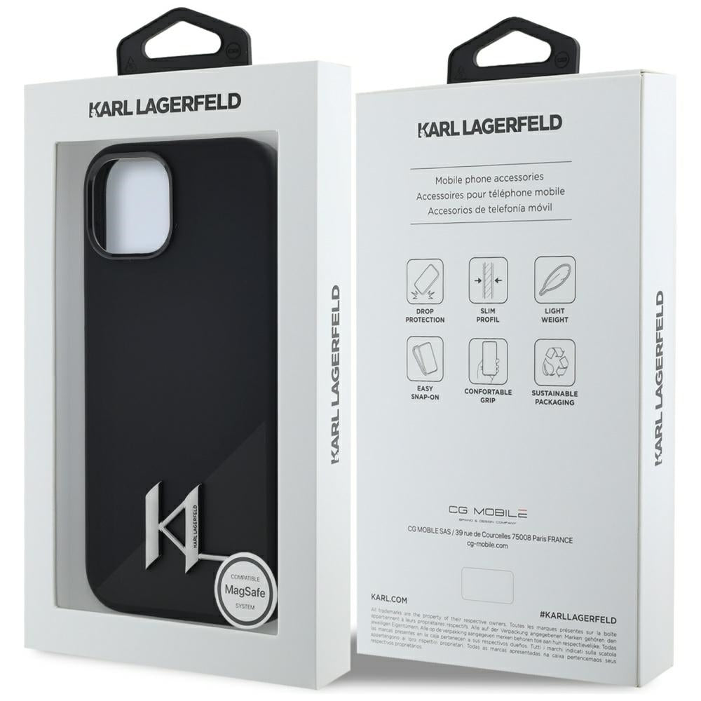 MagSafe cover til Apple iPhone 15, Karl Lagerfeld, Silicone Shadow Metal Initial, Sort