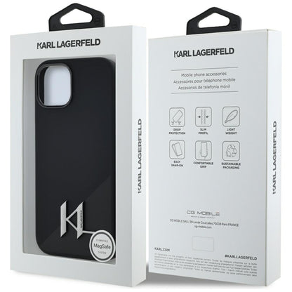 MagSafe cover til Apple iPhone 15, Karl Lagerfeld, Silicone Shadow Metal Initial, Sort