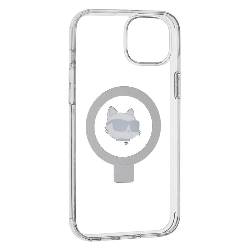 MagSafe cover til Apple iPhone 15 Plus / 14 Plus, Karl Lagerfeld, Ring Stand Choupette's Head, Hvid