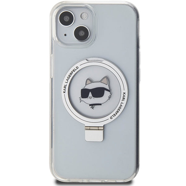 MagSafe cover til Apple iPhone 15 Plus / 14 Plus, Karl Lagerfeld, Ring Stand Choupette's Head, Hvid
