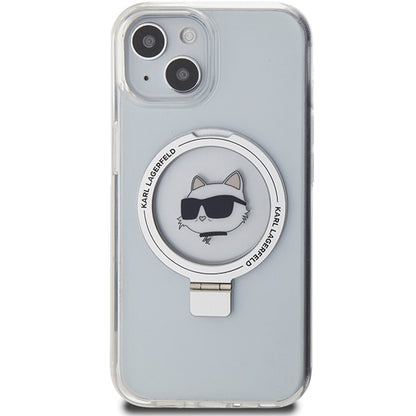 MagSafe cover til Apple iPhone 15 Plus / 14 Plus, Karl Lagerfeld, Ring Stand Choupette's Head, Hvid