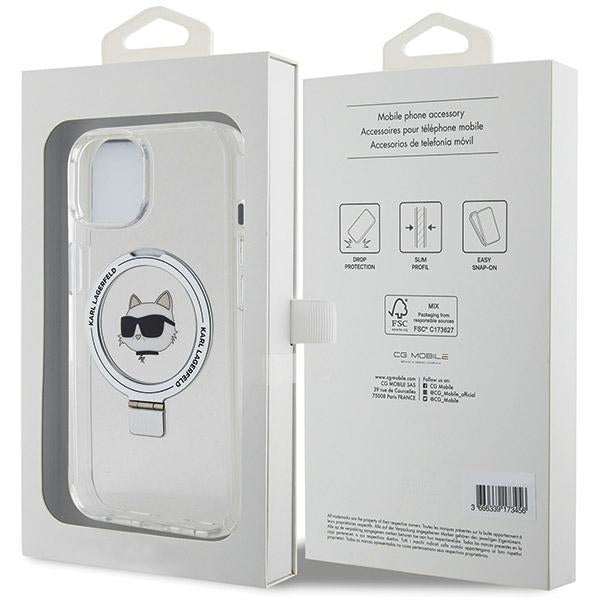 MagSafe cover til Apple iPhone 15 Plus / 14 Plus, Karl Lagerfeld, Ring Stand Choupette's Head, Hvid