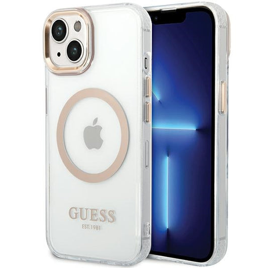 MagSafe cover til Apple iPhone 15 Plus, Guess, Metal Outline, Gylden