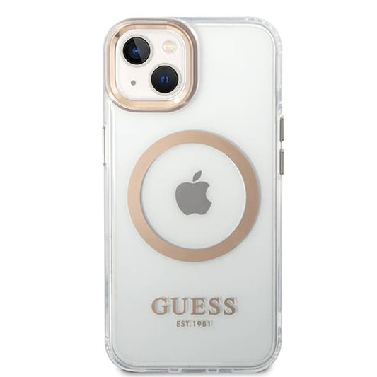 MagSafe cover til Apple iPhone 15 Plus, Guess, Metal Outline, Gylden