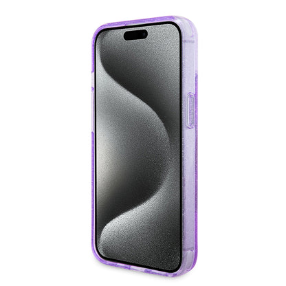 MagSafe cover til Apple iPhone 15 Plus, Guess, Ring Stand Script Glitter, Lilla