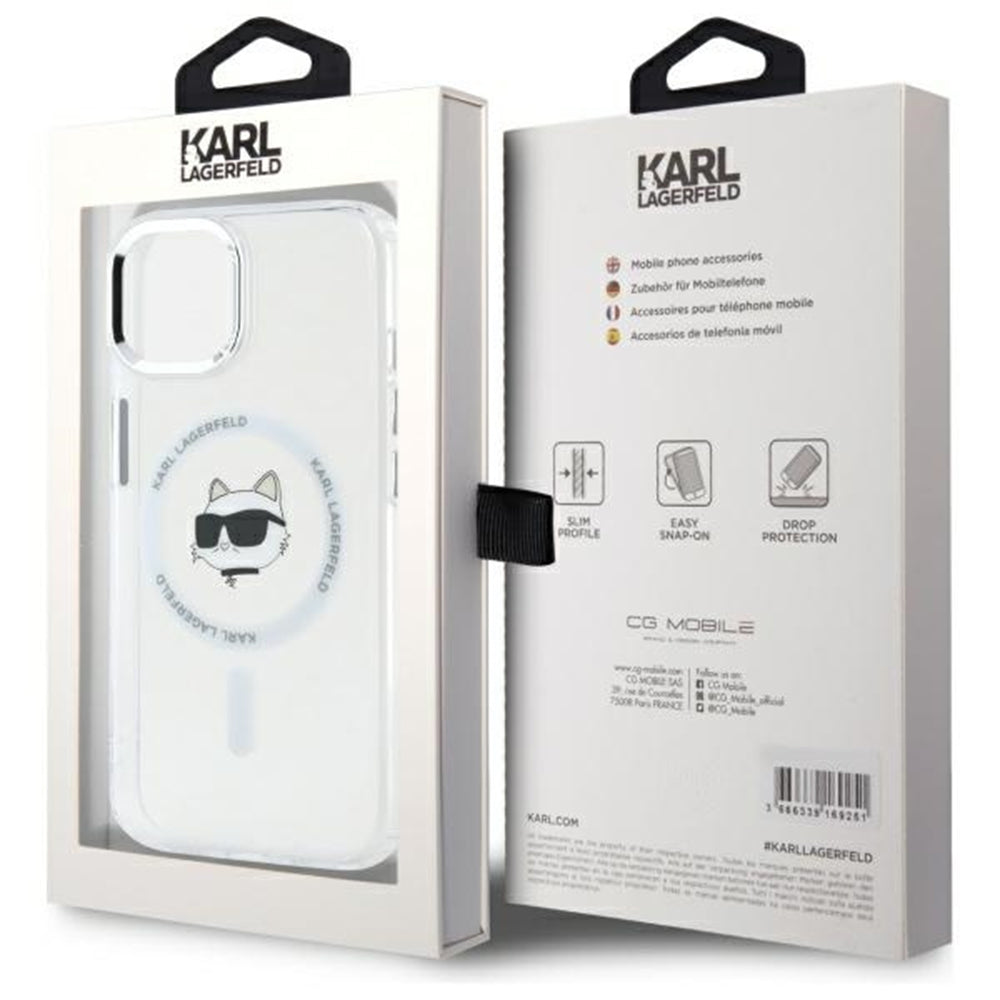 MagSafe cover til Apple iPhone 15 Plus, Karl Lagerfeld, IML Metal Choupette's Head, Hvid