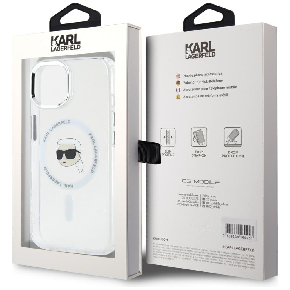 MagSafe cover til Apple iPhone 15 Plus, Karl Lagerfeld, IML Metal Karl's Head, Hvid
