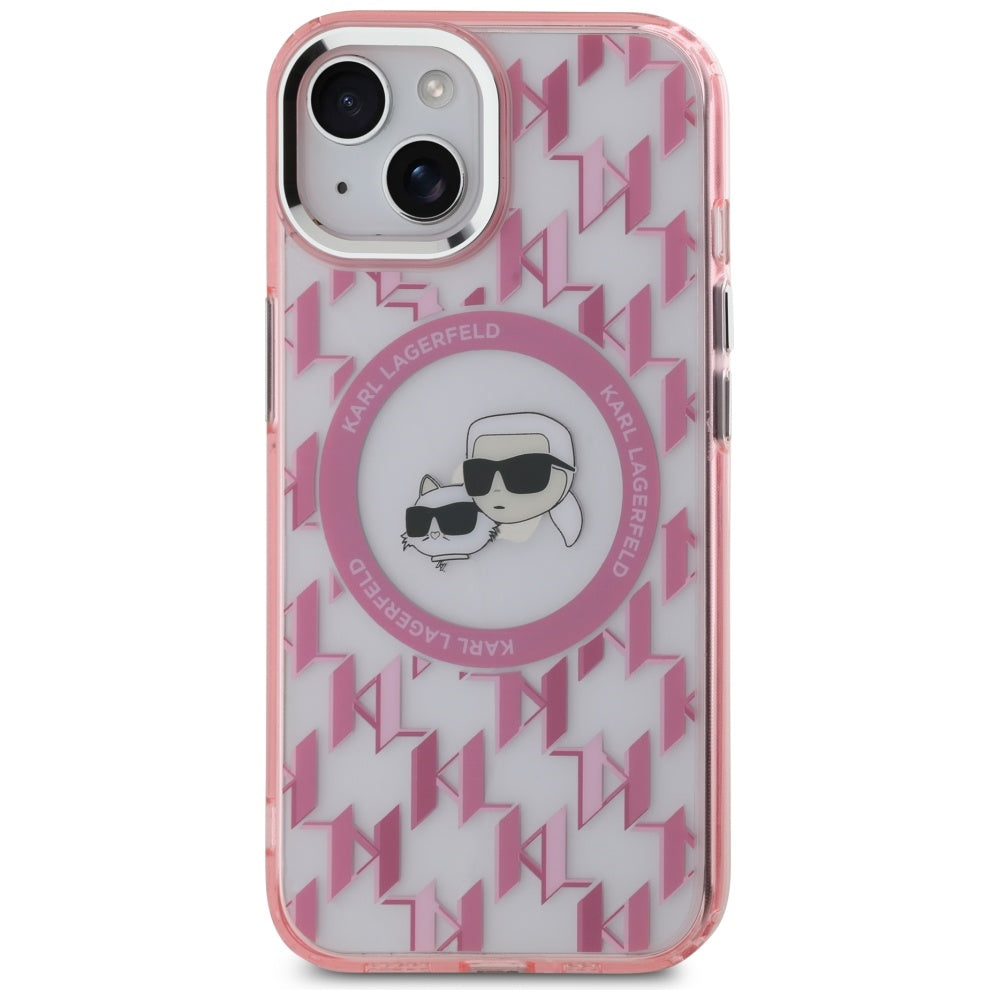 MagSafe cover til Apple iPhone 15 Plus, Karl Lagerfeld, IML Monogram Karl & Choupette's Heads, Pink