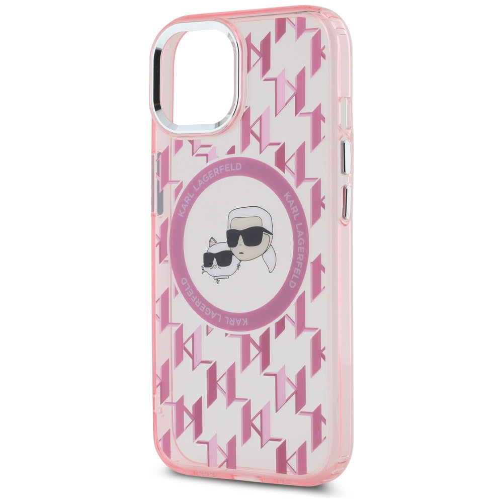 MagSafe cover til Apple iPhone 15 Plus, Karl Lagerfeld, IML Monogram Karl & Choupette's Heads, Pink