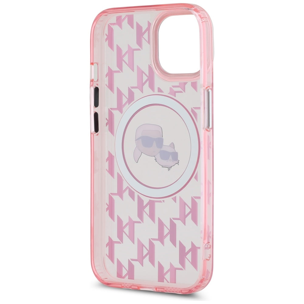 MagSafe cover til Apple iPhone 15 Plus, Karl Lagerfeld, IML Monogram Karl & Choupette's Heads, Pink