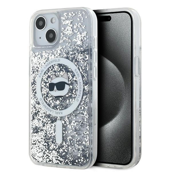 MagSafe cover til Apple iPhone 15 Plus, Karl Lagerfeld, Liquid Glitter Choupette's Head, Transparent