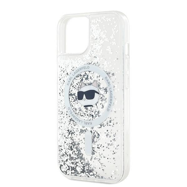 MagSafe cover til Apple iPhone 15 Plus, Karl Lagerfeld, Liquid Glitter Choupette's Head, Transparent