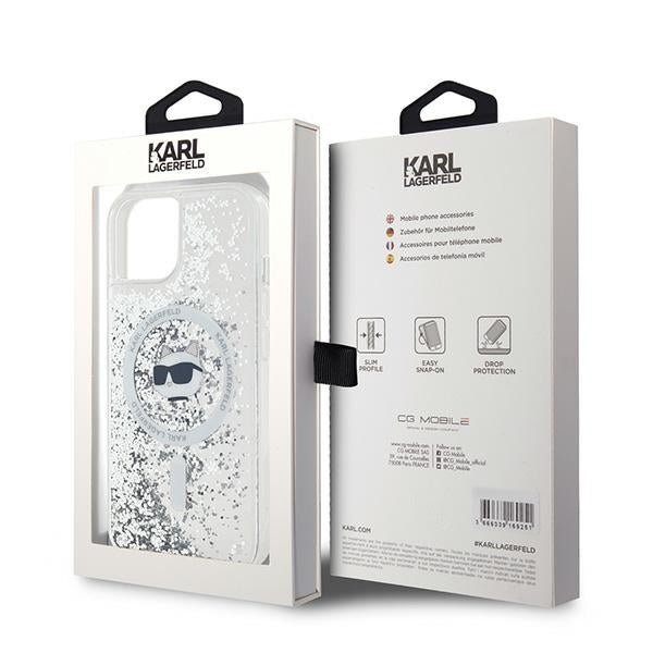 MagSafe cover til Apple iPhone 15 Plus, Karl Lagerfeld, Liquid Glitter Choupette's Head, Transparent