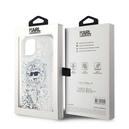 MagSafe cover til Apple iPhone 15 Plus, Karl Lagerfeld, Liquid Glitter Choupette's Head, Transparent