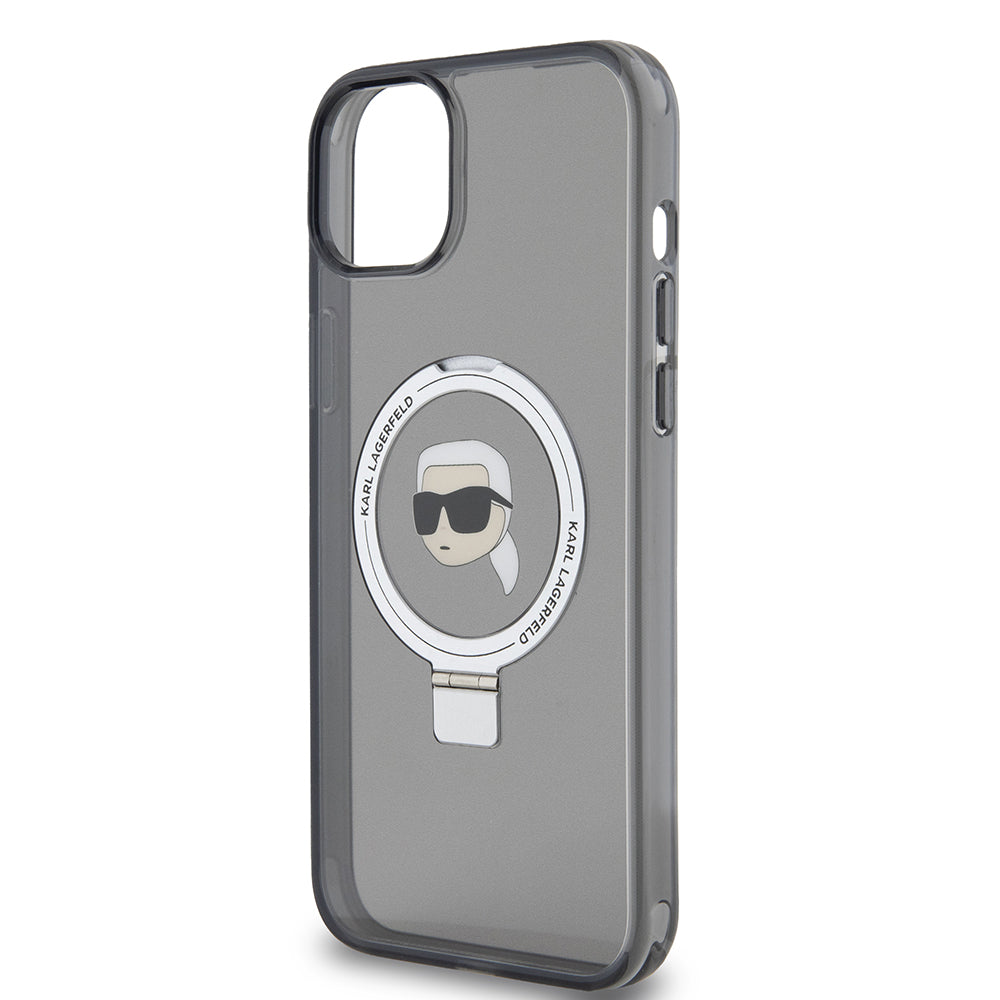 MagSafe cover til Apple iPhone 15 Plus, Karl Lagerfeld, Ring Stand Karl's Head, Sort