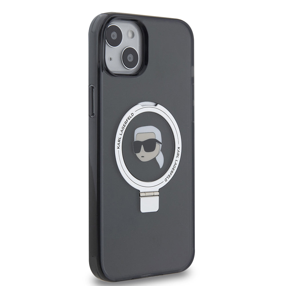 MagSafe cover til Apple iPhone 15 Plus, Karl Lagerfeld, Ring Stand Karl's Head, Sort