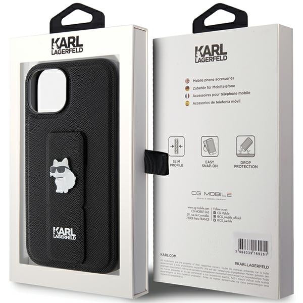MagSafe cover til Apple iPhone 15 Plus, Karl Lagerfeld, Saffiano Gripstand Choupette, Sort