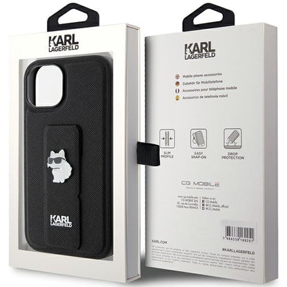 MagSafe cover til Apple iPhone 15 Plus, Karl Lagerfeld, Saffiano Gripstand Choupette, Sort