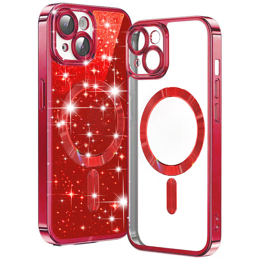 MagSafe-etui til Apple iPhone 15 Plus, Techsuit, Luxury Glitter, Rød