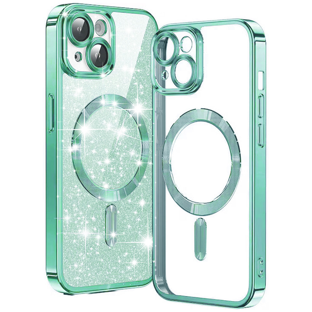 MagSafe-etui til Apple iPhone 15 Plus, Techsuit, Luxury Glitter, Lysegrøn
