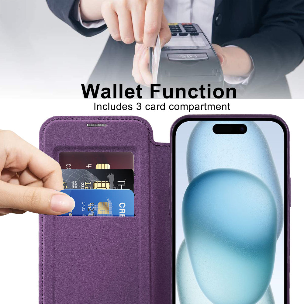 MagSafe Case for Apple iPhone 15 Plus, Techsuit, SmartMag Book, Purple