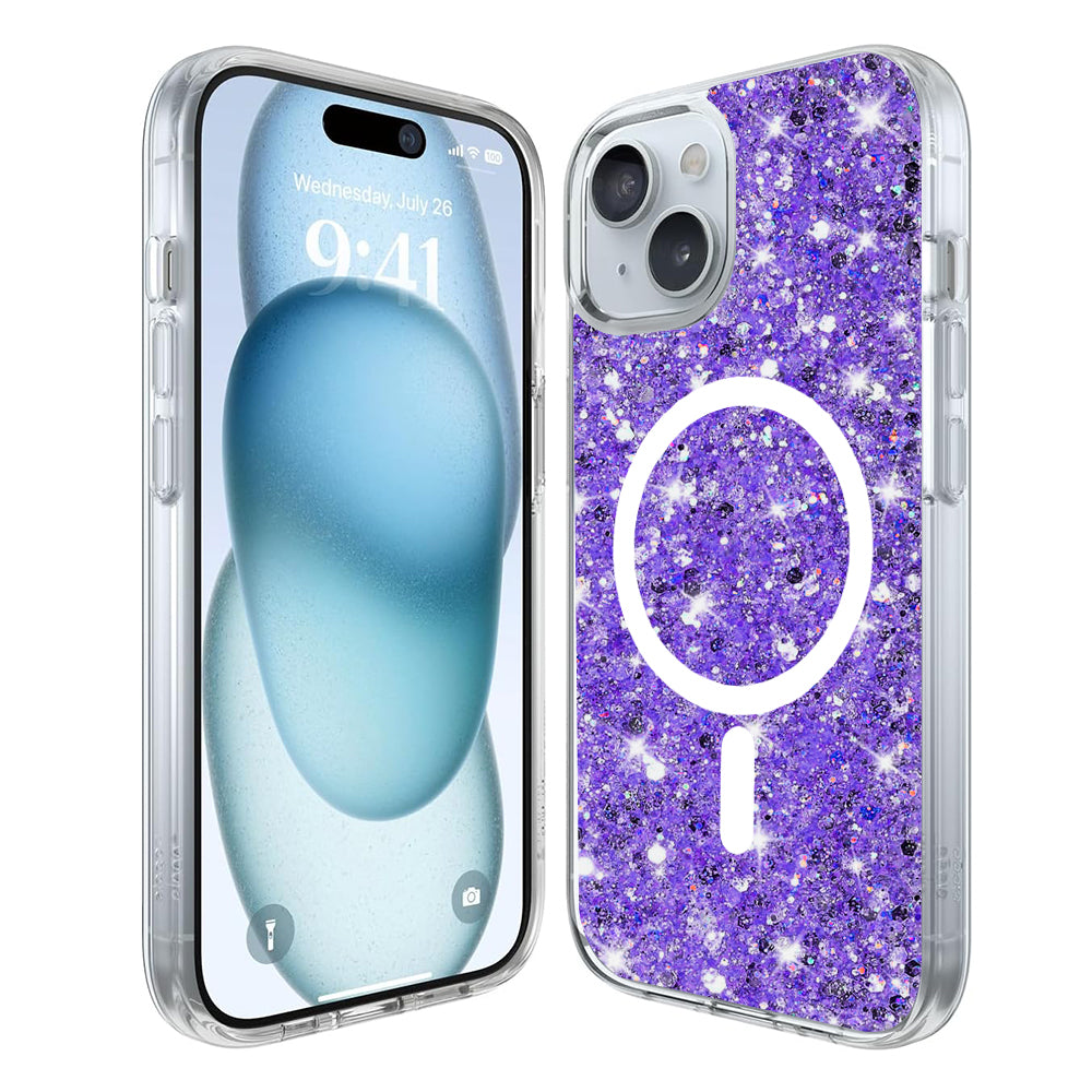MagSafe-etui til Apple iPhone 15 Plus, Techsuit, Sparkly Glitter, Lilla